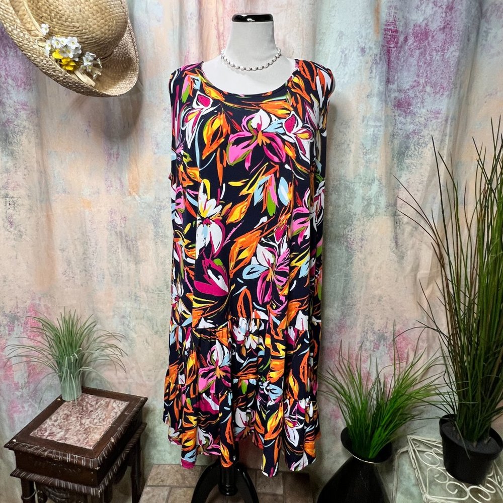 πMSK Colorful Floral Plus Size Sleeveless Midi Dress with Ruffle Hem - Picture 5 of 16
